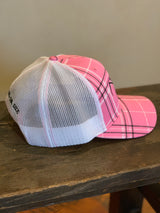 Classic Trucker Hat Pink Plaid - Farm Hard or Die