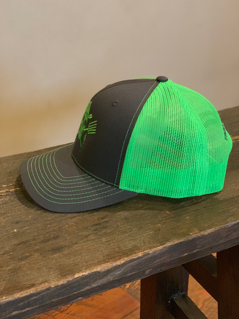 Classic Trucker Hat Charcoal & Neon Green – Farm Hard or Die