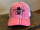 Classic Trucker Hat Pink Plaid - Farm Hard or Die