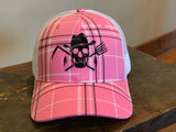 Classic Trucker Hat Pink Plaid - Farm Hard or Die